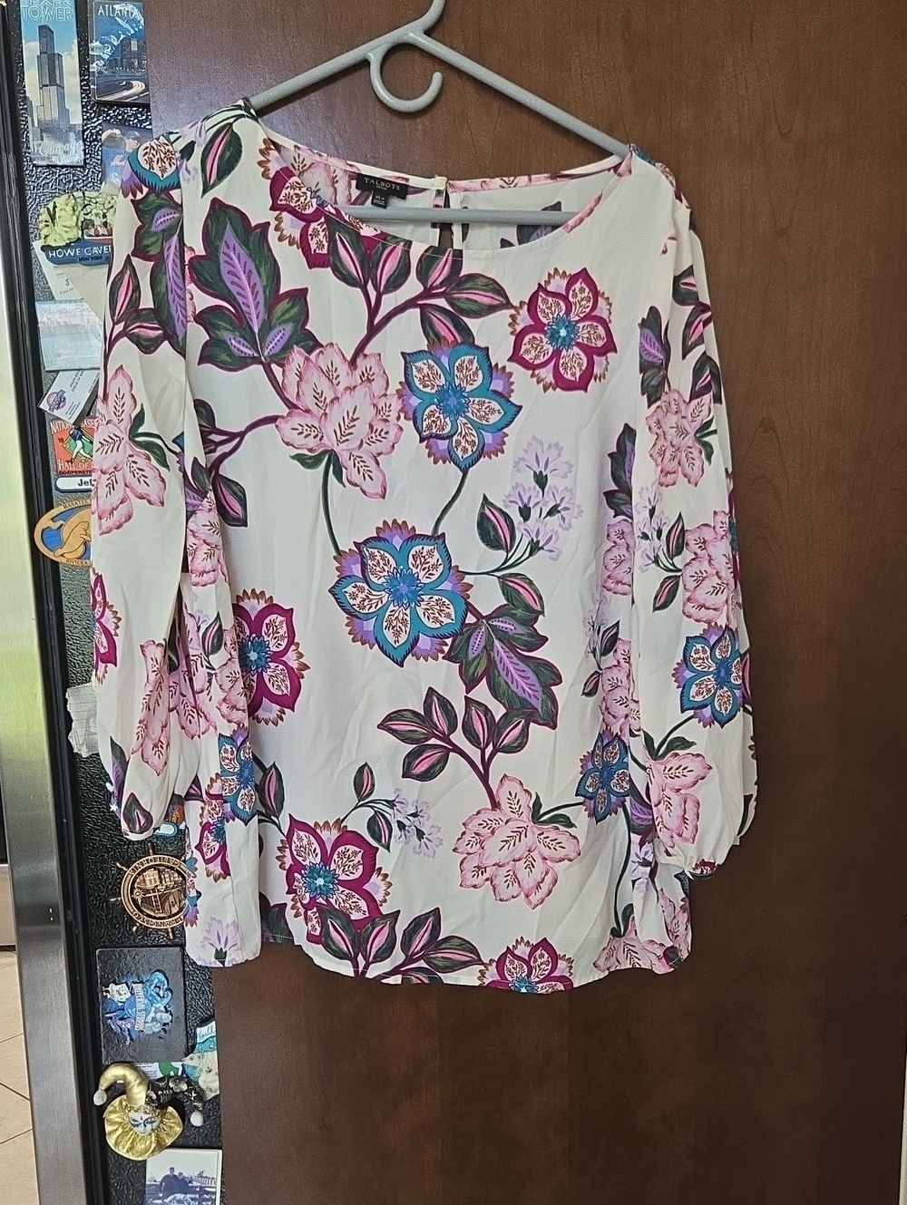 Talbots Cream Blouse with Pink & Blue Floral Print